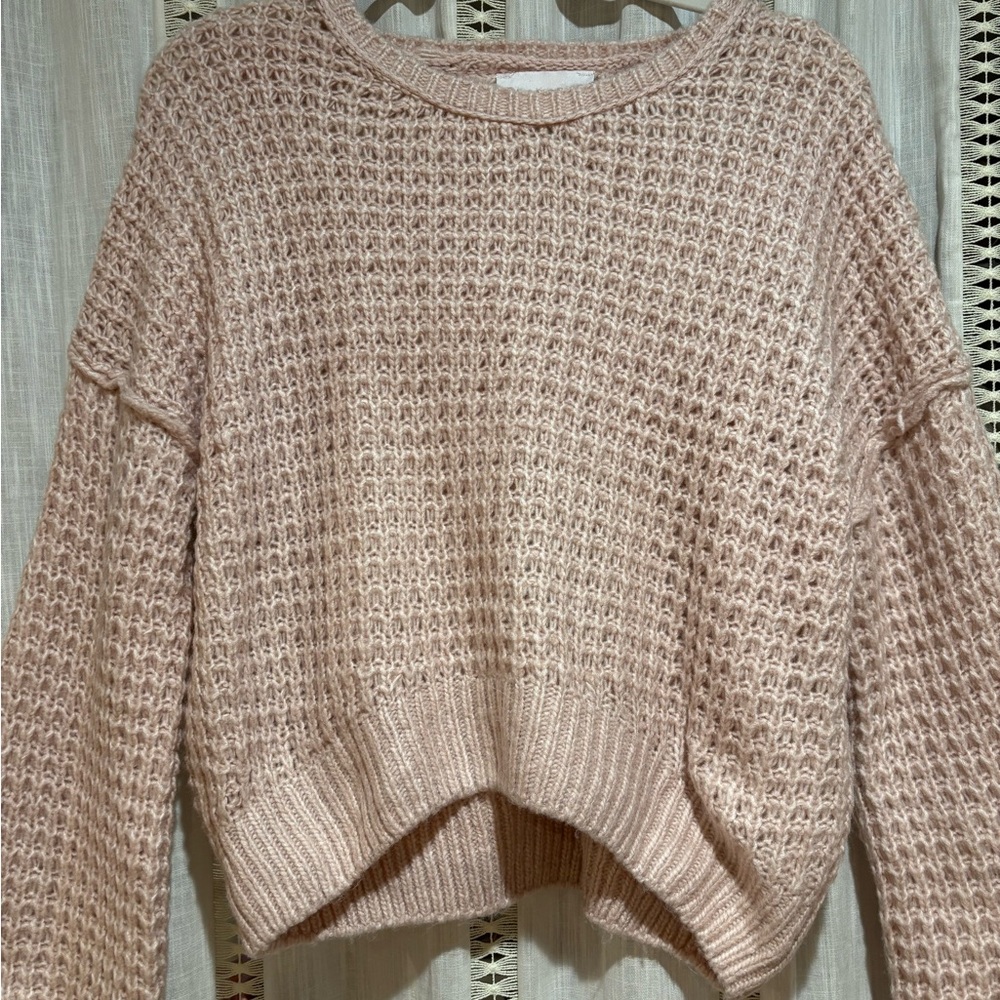 Pink Rose Crew Neck Sweater in Pink with Cozy Knit